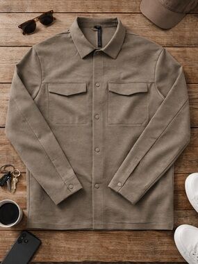 Lululemon Gridliner Fleece Men's Taupe Shirt Jacket - Button Front XXL